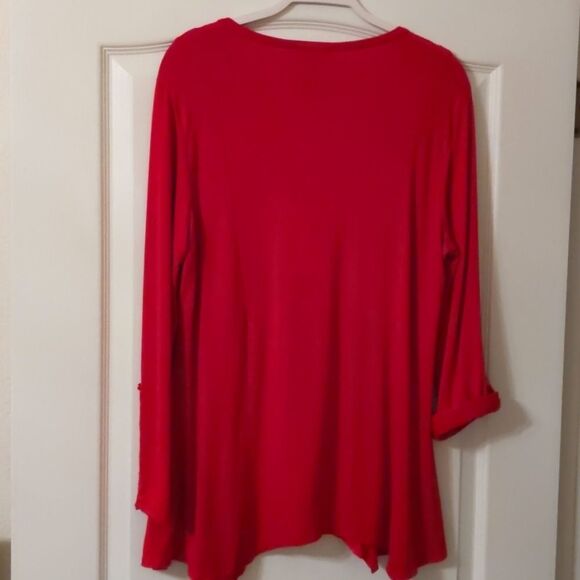 Red Tunic Top Women Long Tab Sleeve Rayon/Spandex Size L - Picture 3 of 6